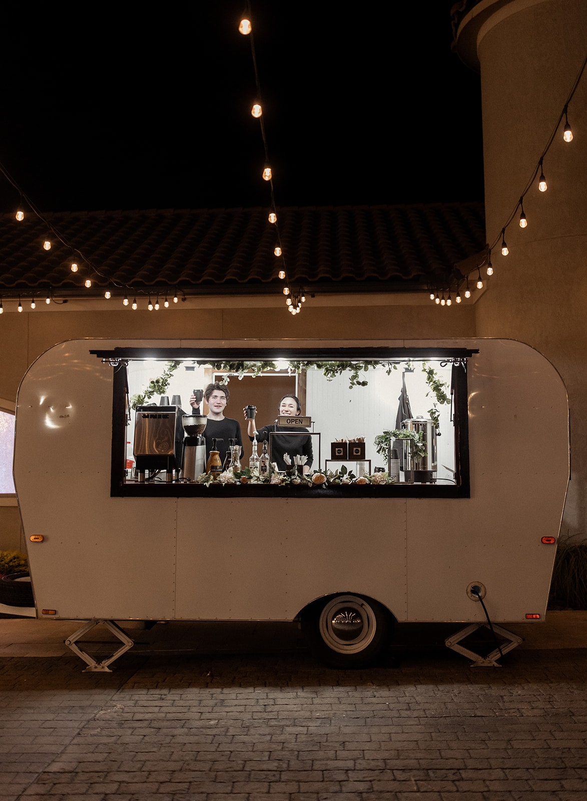 White coffee cart at north Texas wedding 