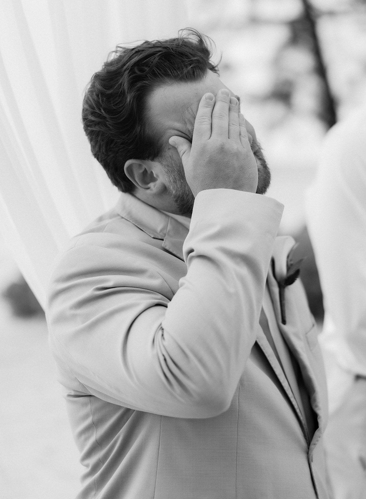 Groom gets emotional while bride walks down the aisle during their Montego Bay resort wedding in Jamaica