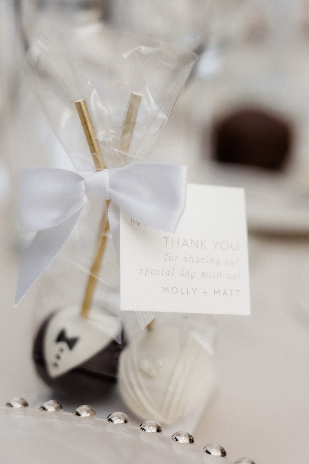 Black and white wedding cake pops wedding favors